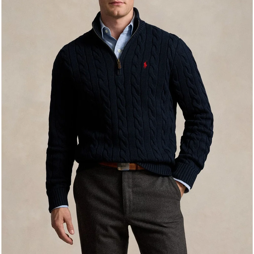 Polo Ralph Lauren Cable Knit 1/4 Zip Sweater Navy Blue Cotton 2XL NWT